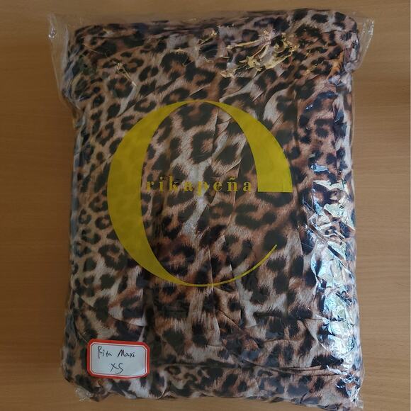 ERIKA PENA Rita Bohemian Maxi leopard tiered ruffle off shoulder dress Sz XS NEW - Picture 9 of 9